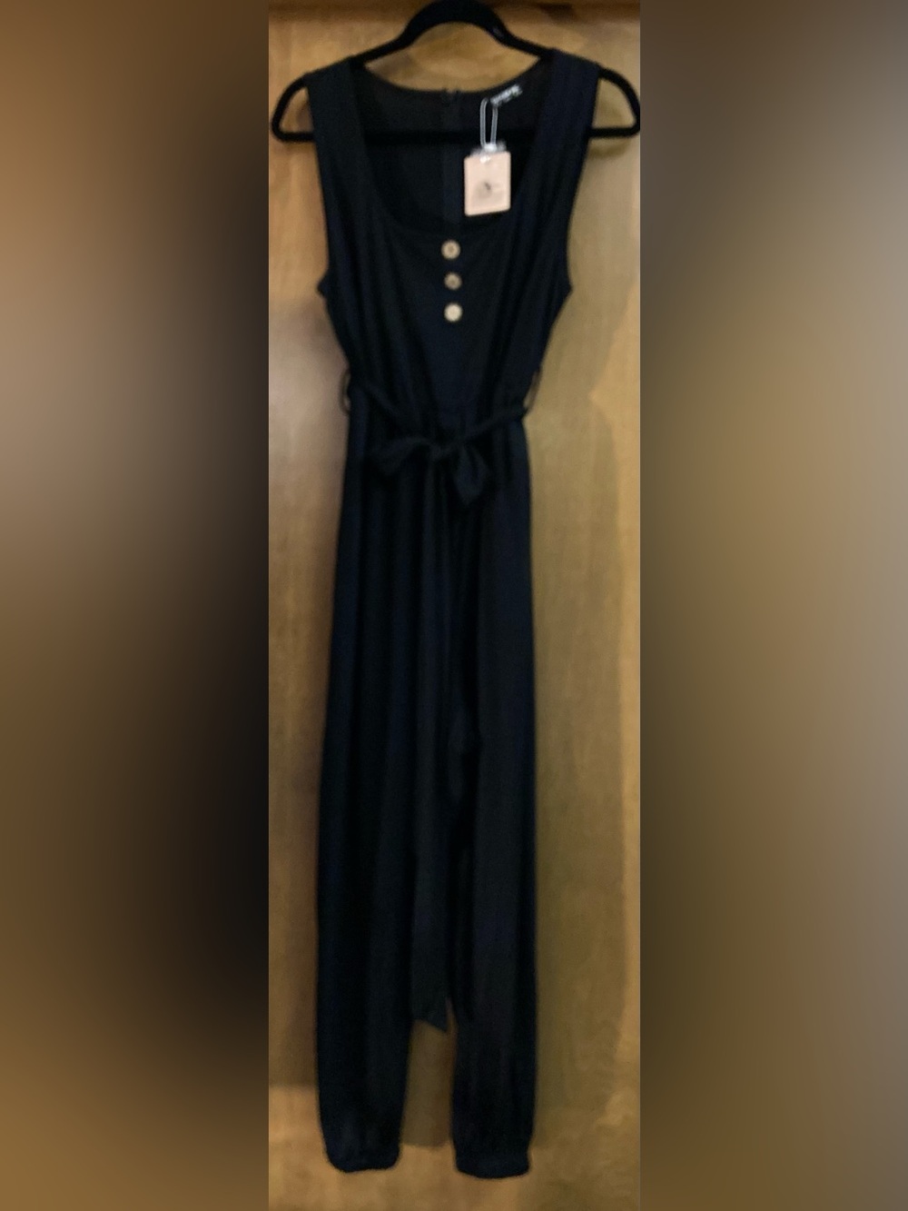 BloomChic Black Sleeveless Pantsuit With Waist Tie Detail